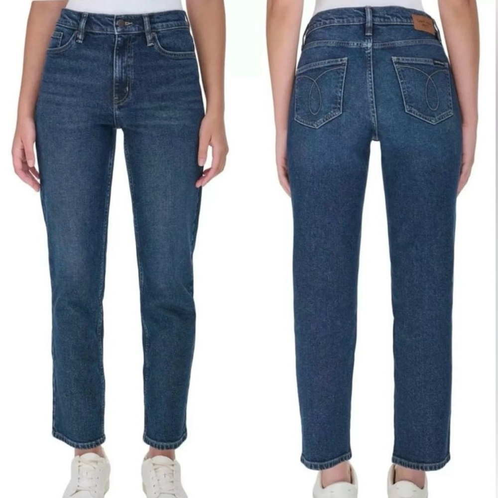 Calvin Klein Jeans High Rise Straight Leg Ankle Dark Wash Denim Blue Jeans, 8/10